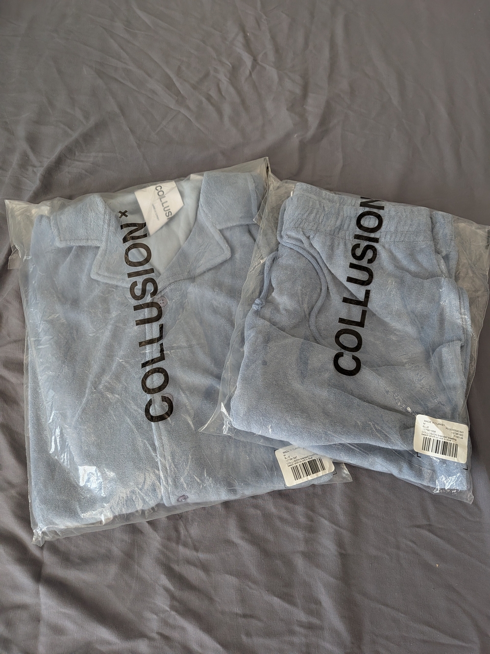 Collusion Blue Terry Cloth Beach Shirt & Shorts Set